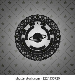 planet, saturn icon inside realistic black emblem
