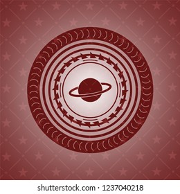 planet, saturn icon inside realistic red emblem