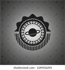 planet, saturn icon inside realistic dark emblem