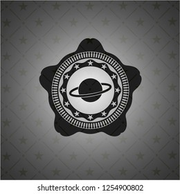 planet, saturn icon inside realistic black emblem