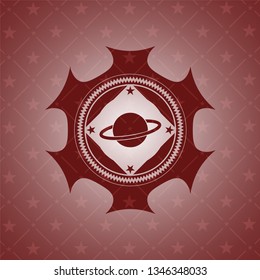 planet, saturn icon inside realistic red emblem