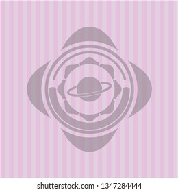 planet, saturn icon inside realistic pink emblem