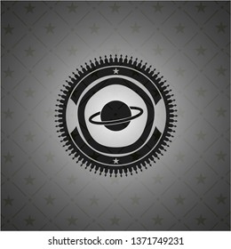 planet, saturn icon inside realistic black emblem