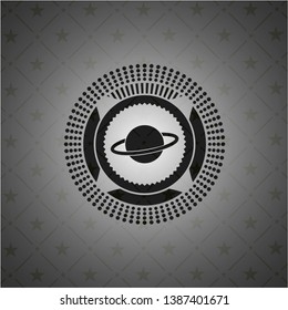 planet, saturn icon inside realistic black emblem
