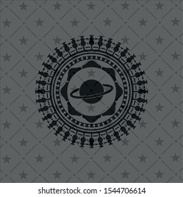 planet, saturn icon inside realistic dark emblem