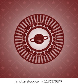 planet, saturn icon inside red icon or emblem