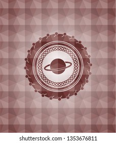 planet, saturn icon inside red seamless geometric badge.