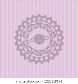 planet, saturn icon inside retro style pink emblem