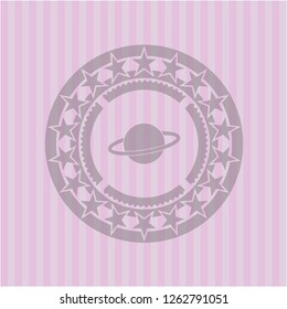 planet, saturn icon inside retro pink emblem