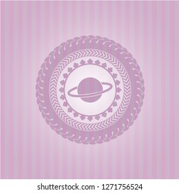 planet, saturn icon inside retro pink emblem
