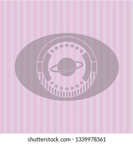 planet, saturn icon inside retro style pink emblem