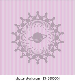 planet, saturn icon inside retro pink emblem