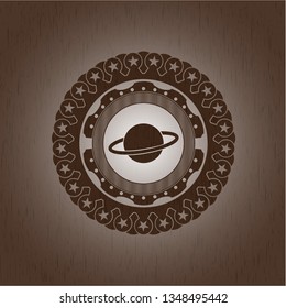 planet, saturn icon inside retro wooden emblem