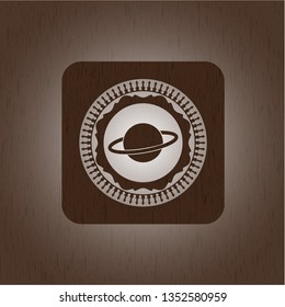 planet, saturn icon inside retro style wood emblem