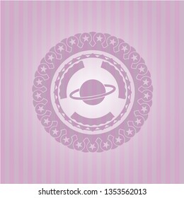 planet, saturn icon inside retro pink emblem