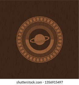 planet, saturn icon inside retro wood emblem