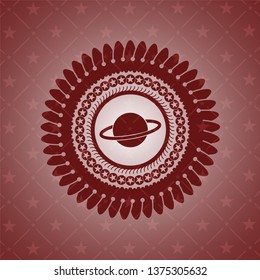 planet, saturn icon inside retro style red emblem