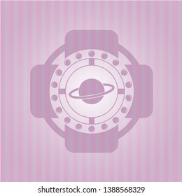 planet, saturn icon inside retro pink emblem