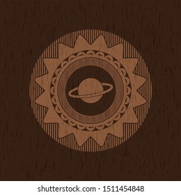 planet, saturn icon inside retro style wooden emblem
