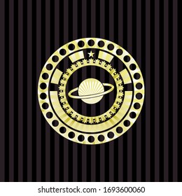 planet, saturn icon inside shiny badge