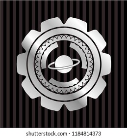 planet, saturn icon inside silver shiny emblem