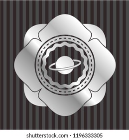 planet, saturn icon inside silver badge