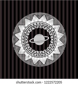 planet, saturn icon inside silver emblem