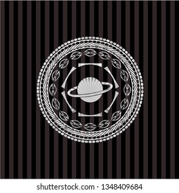 planet, saturn icon inside silver shiny badge