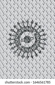 planet, saturn icon inside silver color emblem. Scales pattern. Vector Illustration. Detailed.