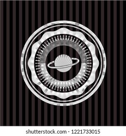 planet, saturn icon inside silvery emblem