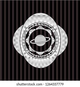 planet, saturn icon inside silvery shiny badge