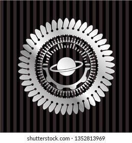 planet, saturn icon inside silvery shiny emblem