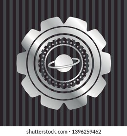planet, saturn icon inside silvery badge