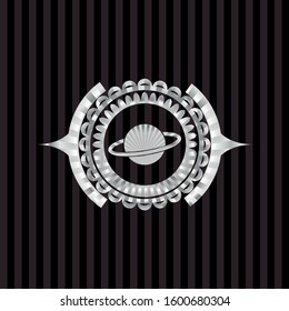 planet, saturn icon inside silvery shiny badge