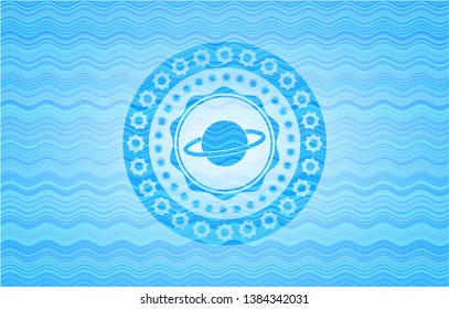 planet, saturn icon inside water representation emblem background.