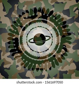 planet, saturn icon on camo texture