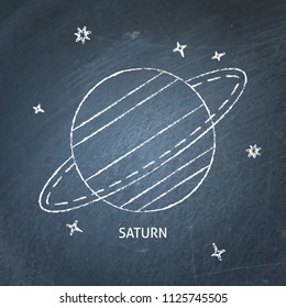 Planet Saturn icon on chalkboard