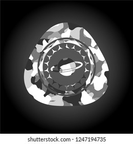 planet, saturn icon on grey camouflage pattern