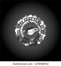 planet, saturn icon on grey camouflaged pattern