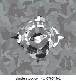 planet, saturn icon on grey camo texture