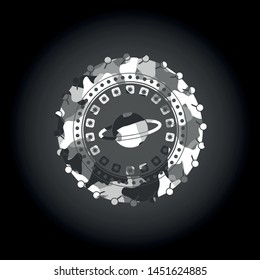planet, saturn icon on grey camouflage texture