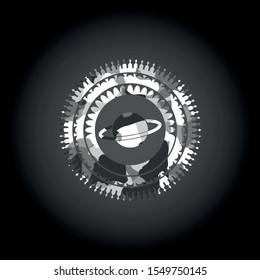 planet, saturn icon on grey camo texture
