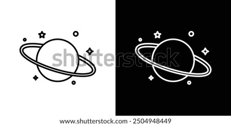 Planet saturn icon set in black and white stroke.