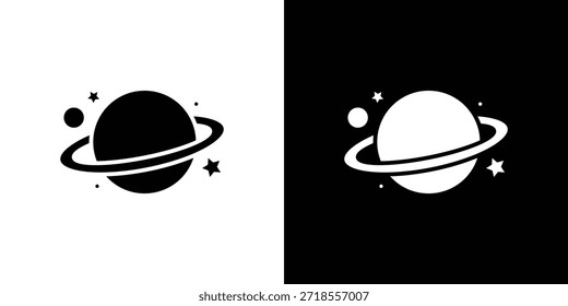 Ilustração de vetor de ícone de saturno de planeta - ícones de vetor de estilo preto de alta qualidade
