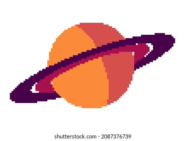 planet saturn illustration with pixel theme on white background