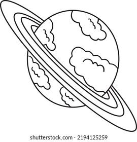 Planet Saturn Isolated Coloring Page for Kids