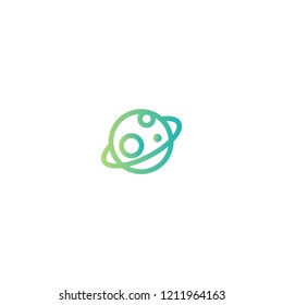 planet Saturn or Jupiter. Blue and green line icon isolated on white. Cosmos, universe, space sign. Science, system, exploration symbol.