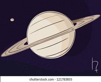 Planet Saturn with the moon Titan in outer space
