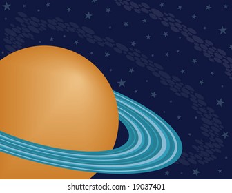 Planet Saturn on a Starry Sky Background