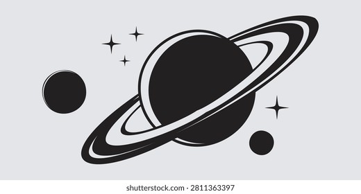 Planet Saturn with Orbit and Stars Space Vector Set